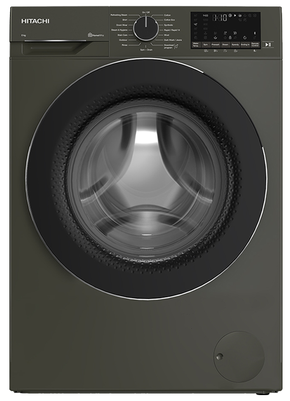 Hitachi 8kg Front Load Full Automatic Washing Machine - BD-80YFVEM - BLDC Inverter & Refreshing Steam - Dark Grey - Made in Turkey