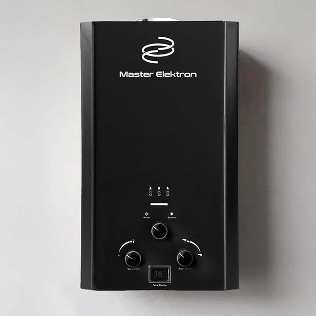 Master Elektron Natural Gas Water Heater - 6 Liters - Digital Display - with Charger - Black ME-WH6B