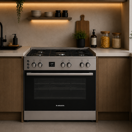 بوتجاز Argoosta قائم بذاته 60x90، فضي، أمان كامل، مؤقت رقمي، صناعة تركية (موديل: AR FSS6090)