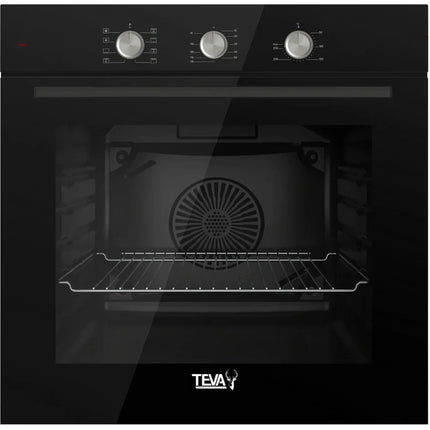 TEVA Oven 60 cm | 72 لتر | غاز بلت إن مع شواية ومروحة تبريد | لوحة تحكم زجاج أسود | NBGF BL MT