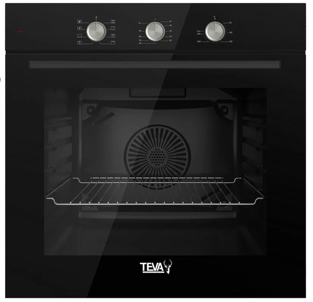 TEVA Oven 60 cm | 72 لتر | غاز بلت إن مع شواية ومروحة تبريد | لوحة تحكم زجاج أسود | NBGF BL MT