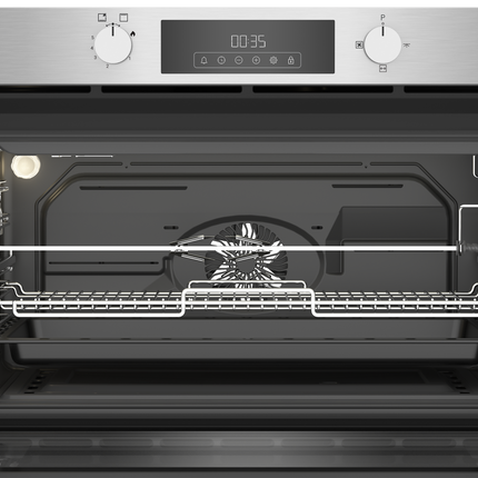 Ariston Built-in Gas Oven 90 cm 96L AROG 9R2F3NG XNA - Safety System & Two Fans - Black x Stainless
