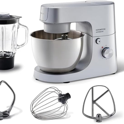 KENWOOD Stand Mixer HOMEBAKE Kitchen Machine 1400W with Blender, 5L Stainless Steel Bowl, K-Beater, Whisk, Dough Hook, Splash Guard KHH01.120SI Silver (International Warranty)