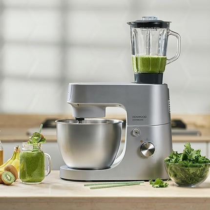 KENWOOD Stand Mixer HOMEBAKE Kitchen Machine 1400W with Blender, 5L Stainless Steel Bowl, K-Beater, Whisk, Dough Hook, Splash Guard KHH01.120SI Silver (International Warranty)