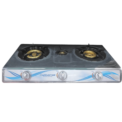 Universal Flat Gas Hob - 3 Burners - Self Ignition - Stainless Steel 6005
