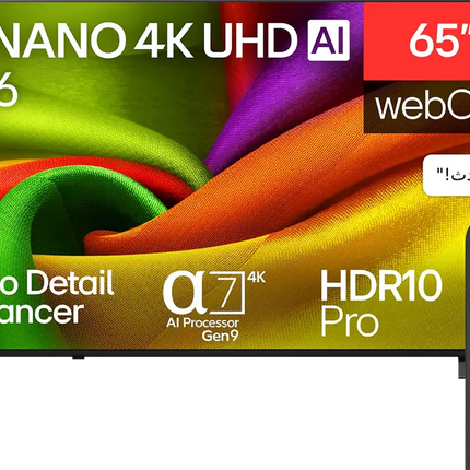 تلفزيون LG الذكي NANO بدقة 4K UHD وبحجم 65 بوصة مع ريموت ماجيك 65NU850B6LA وجهاز استقبال مدمج - موديل 2026 