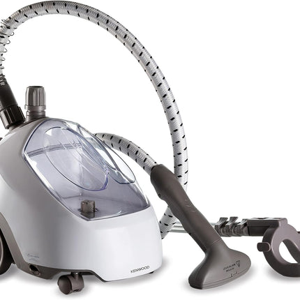 Kenwood Garment Steamer 1500W with 2L Water Tank Capacity, Rotary Wheels, Folding Rack, Trouser Press, Glove GSP65.000WH White-International warranty