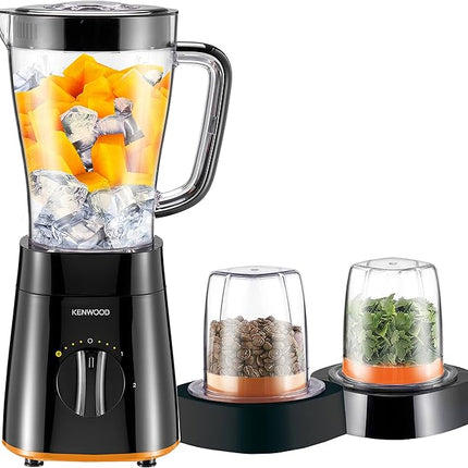 Kenwood blender smoothie maker 500w 1.5l with grinder mill, chopper mill, ice crush function blp15.360bk black (International Warranty)