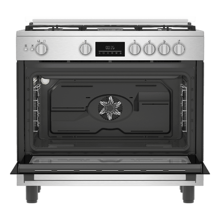Beko 90cm Gas Cooker, Full Safety Digital Control, 2 Fans, Air Fryer, Cast Iron Grates, BGGR 11228 GXA
