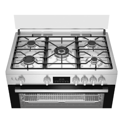 Beko 90cm Gas Cooker, Full Safety Digital Control, 2 Fans, Air Fryer, Cast Iron Grates, BGGR 11228 GXA