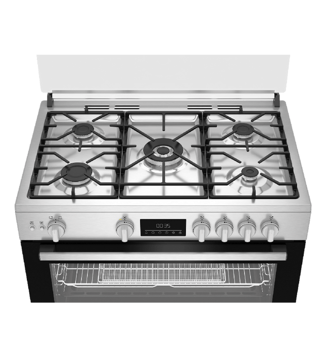 Beko 90cm Gas Cooker, Full Safety Digital Control, 2 Fans, Air Fryer, Cast Iron Grates, BGGR 11228 GXA