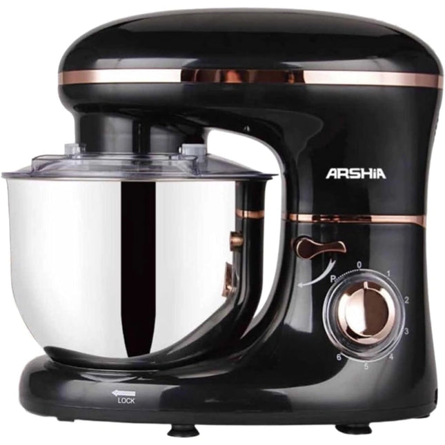Arshia Electric Stand Mixer 1400W - 6 Speeds with Black and Gold Stainless Steel Bowl
