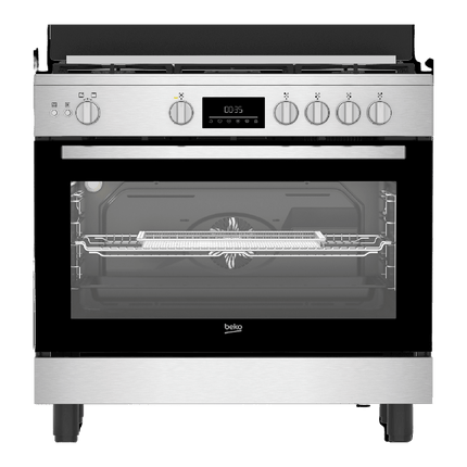 Beko 90cm Gas Cooker, Full Safety Digital Control, 2 Fans, Air Fryer, Cast Iron Grates, BGGR 11228 GXA