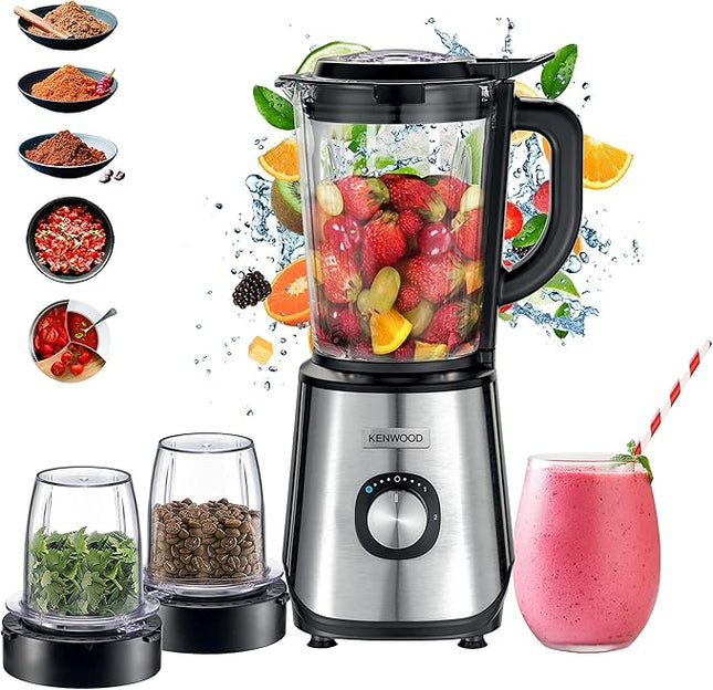 Kenwood Glass 1000W Power Blender Blender/Smoothie Maker 2 L With Grinder Mill, Chopper Mill, Ice Crush Function Blm45.720Ss Black/Silver (International Warranty)