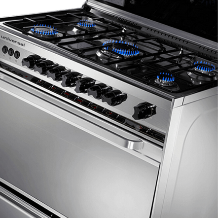 Universal Classic Gas Cooker 60 x 90 cm - 5 Gas Burners - Self Ignition - Fan - Grill - Stainless Steel A8905