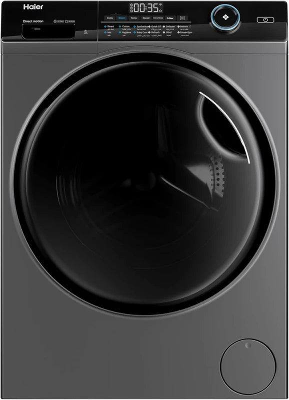 Haier Front Load Washing Machine - 9 kg - 24 Programs - Inverter - Steam - Wi-Fi - 1400 RPM - Digital Display - Silver HW90B14959S6TU1