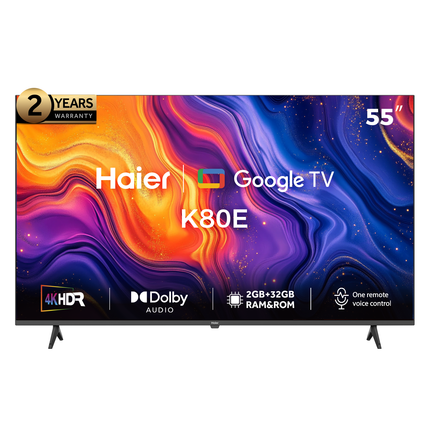 تلفزيون هاير الذكي 55 بوصة، بدقة 4K UHD LED ومستقبل مدمج - H55K80EU 