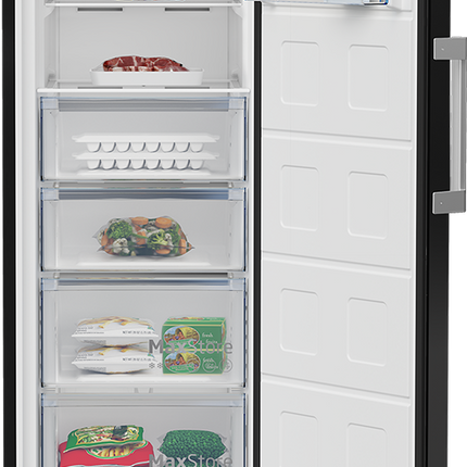 Beko No Frost Upright Freezer, 8 Drawers, Digital Display, Black, B3RFNE314ZXPEB1