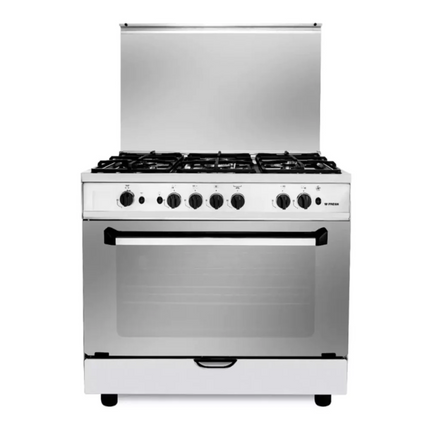 Fresh gas stove, 5 burners, 90 cm, smile cast, stainless steel fan, code 2181