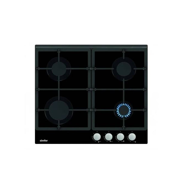 SIMFER Built-in Gas Hob 60cm 45 Sabave Burners Cast Iron Full Safety Glass Black H6401HGSSP