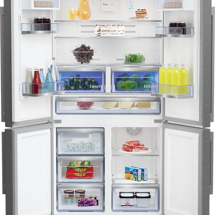 Beko 565L refrigerator GNE134626ZXH no frost 4 door bottom freezer inverter technology digital screen dispenser - silver